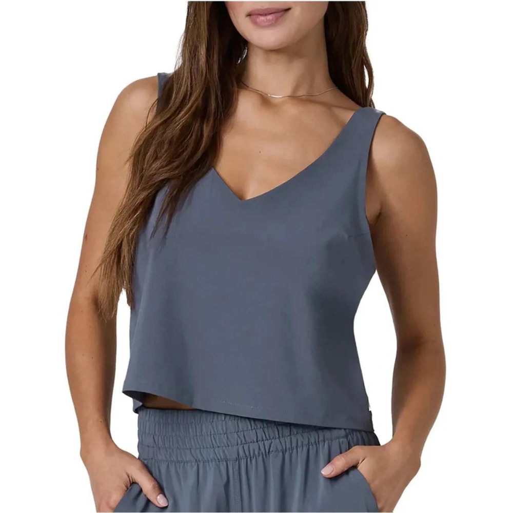 Vuori Villa Cropped Tank Azure Blue V-Neck Activewear Top VW1214 Womens XS